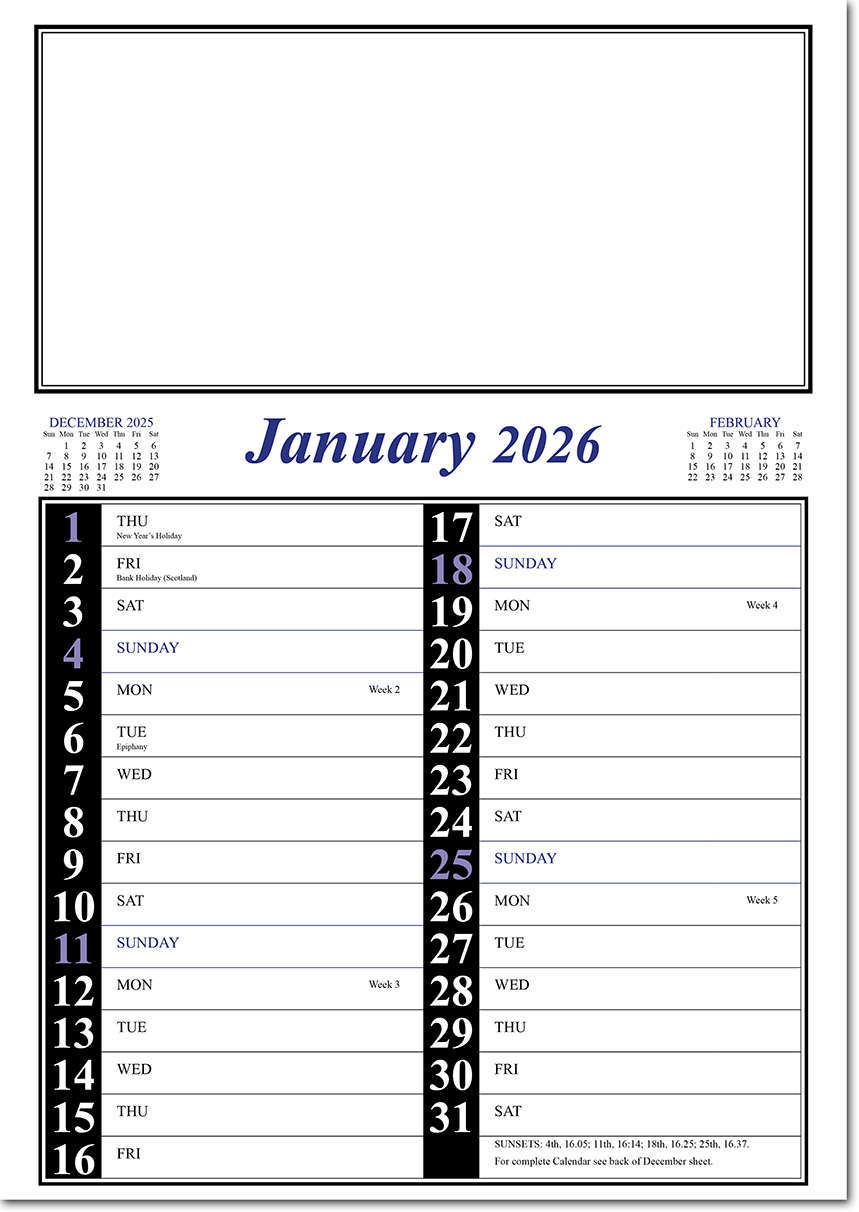 Wire Bound Memo Calendar - Blue and Black