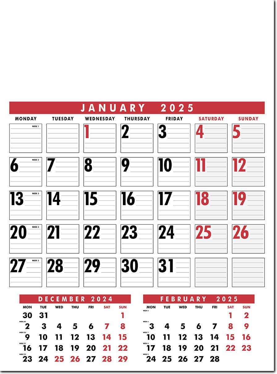 Large Wire Bound Calendar - Red and Black