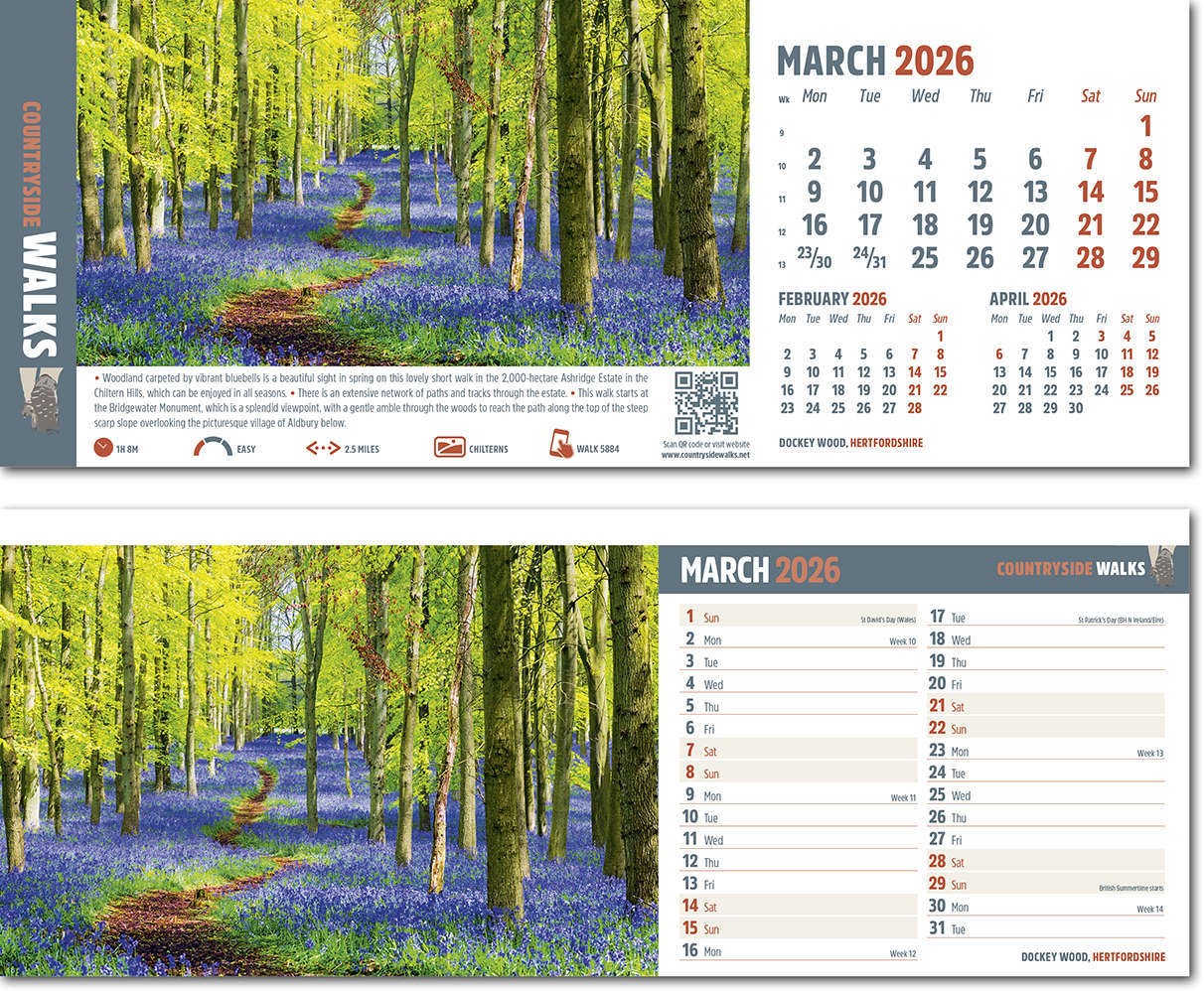 Countryside Walks Premium Lined Easel Desk Calendar