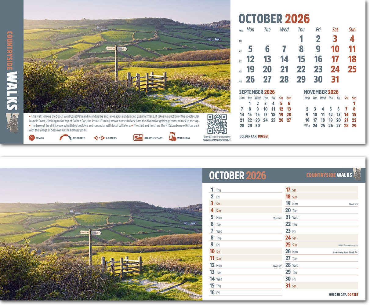 Countryside Walks Premium Lined Easel Desk Calendar