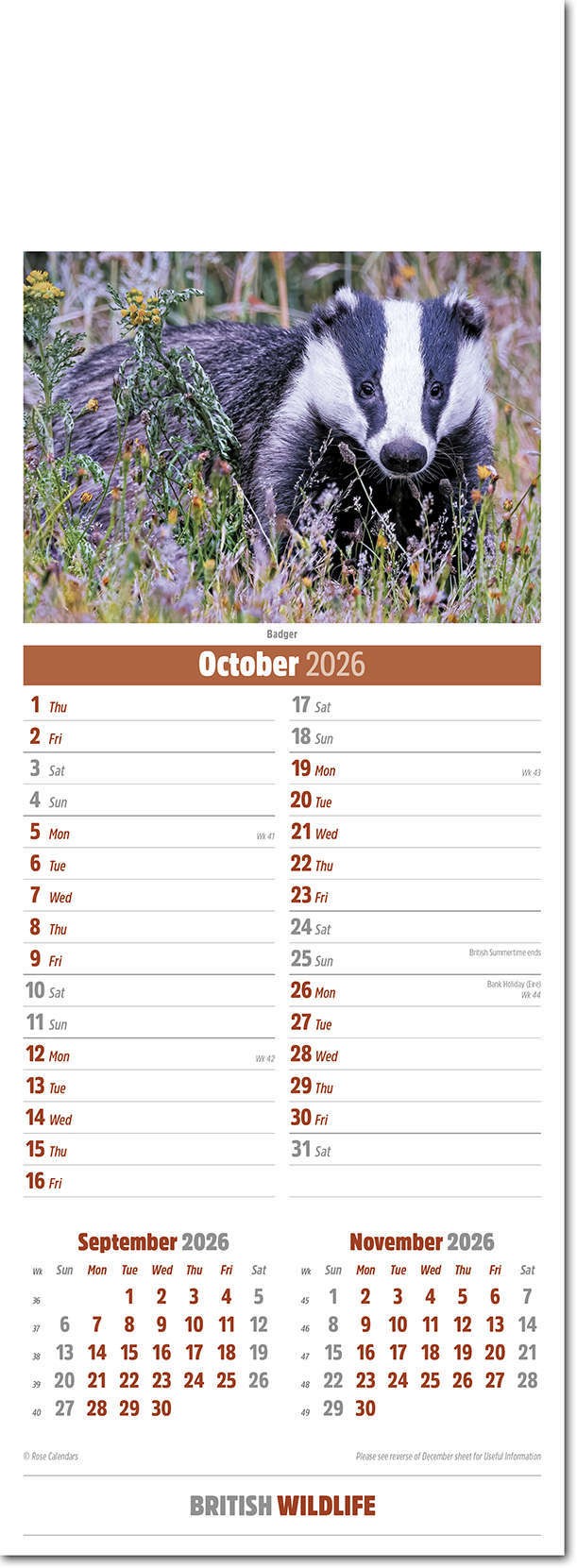 Slimline British Wildlife Calendar